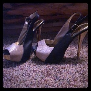 Black and gold high heels